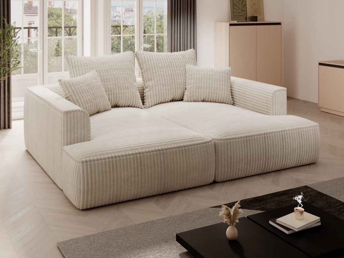 Vente-unique Comfortabele driezitsbank met diepe zitting van beige ribfluweel met brede ribbels PINETA