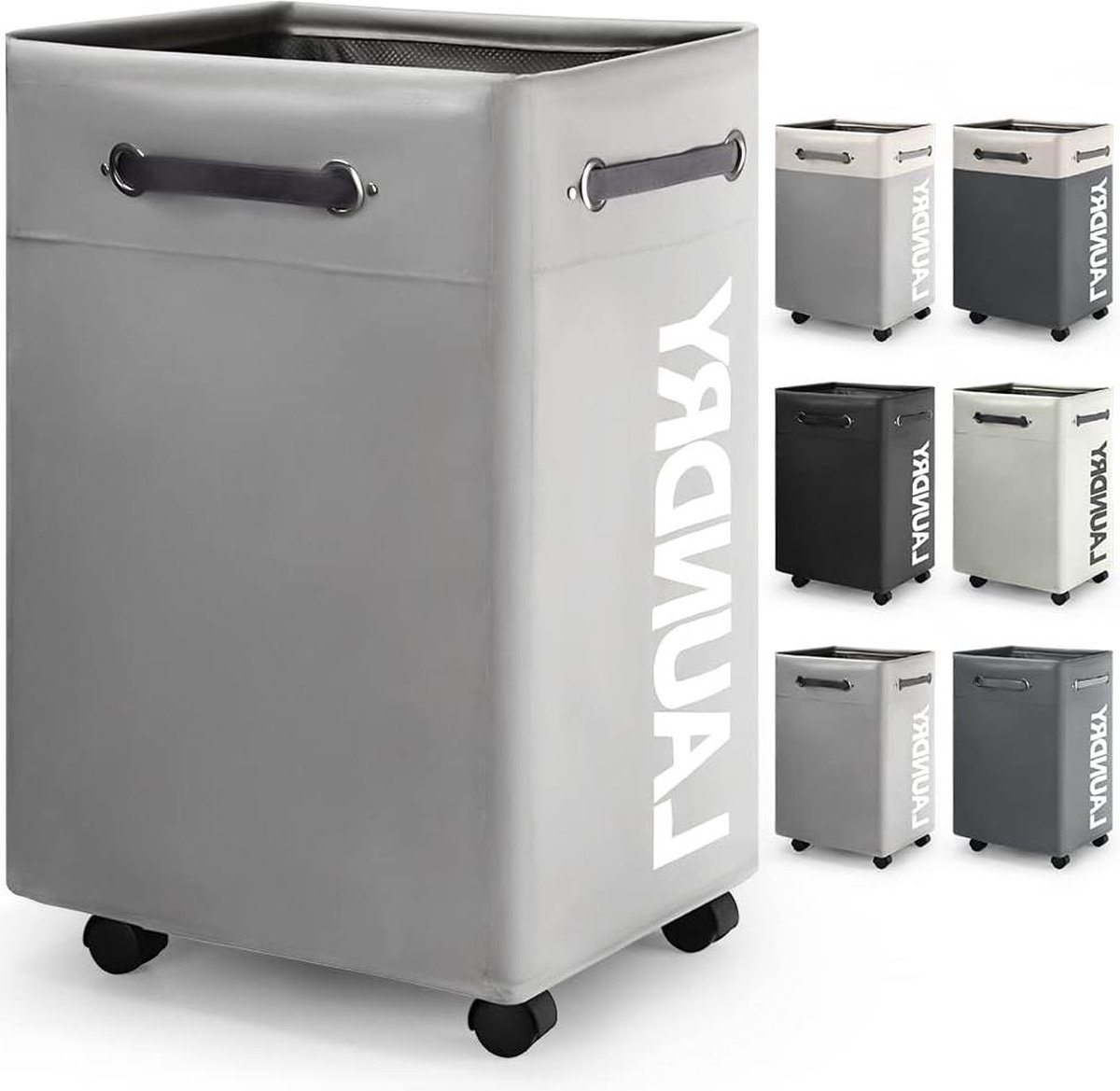 Goedkoopste Wasmand 74L Grote Inklapbare Wasmand met Wielen Opvouwbare Dunne Wasmand met Handvat Praktische Opbergboxvoor Slaapkamers en Wasruimte - Lichtgrijs o2