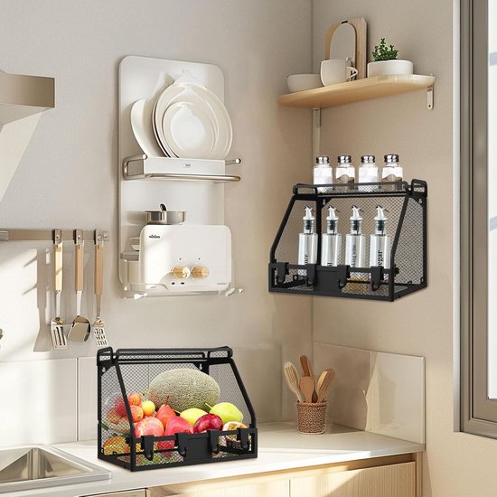 YADOBIG 2 Stuks Hangende Fruitmand Voor Keuken, Met Houten Deksel 4 Haken Stapelbaar En Wandmonteerbaar Fruitschaal Het Bewaren Van Groenten Fruit Zwart Kleine 1734658673 YADOBIG 2 Stuks Hangende Fruitmand Voor Keuken, Met Houten Deksel 4 Haken Stapelbaar En Wandmonteerbaar Fruitschaal Het Bewaren Van Groenten Fruit Zwart Kleine 1734658673