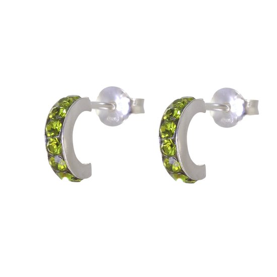 Behave – Oorbellen – 925 Sterling Zilveren Kleine Oorring met Olijf Groene Kristal steentjes