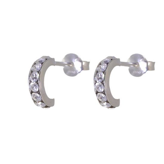 Behave – Oorbellen – 925 Sterling Zilveren Kleine Oorring met Transparante Kristal steentjes