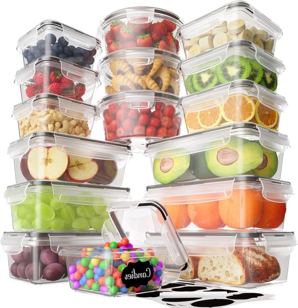 Vershouddozen met deksel 32-delig luchtdichte voedselcontainer kunststof vriesdozen opbergdoos magnetronbestendig 1 liter 840 ml 700 ml 550 ml 350 ml magnetron bakjes met deksel