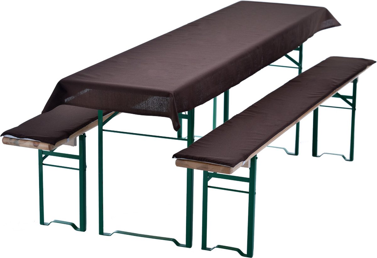 Bierbankkussens Set 240x70 cm Bruin - 1x Tafellaken voor 220x50 cm tafels & 2x Gevoerde kussens voor 220x25 cm banken