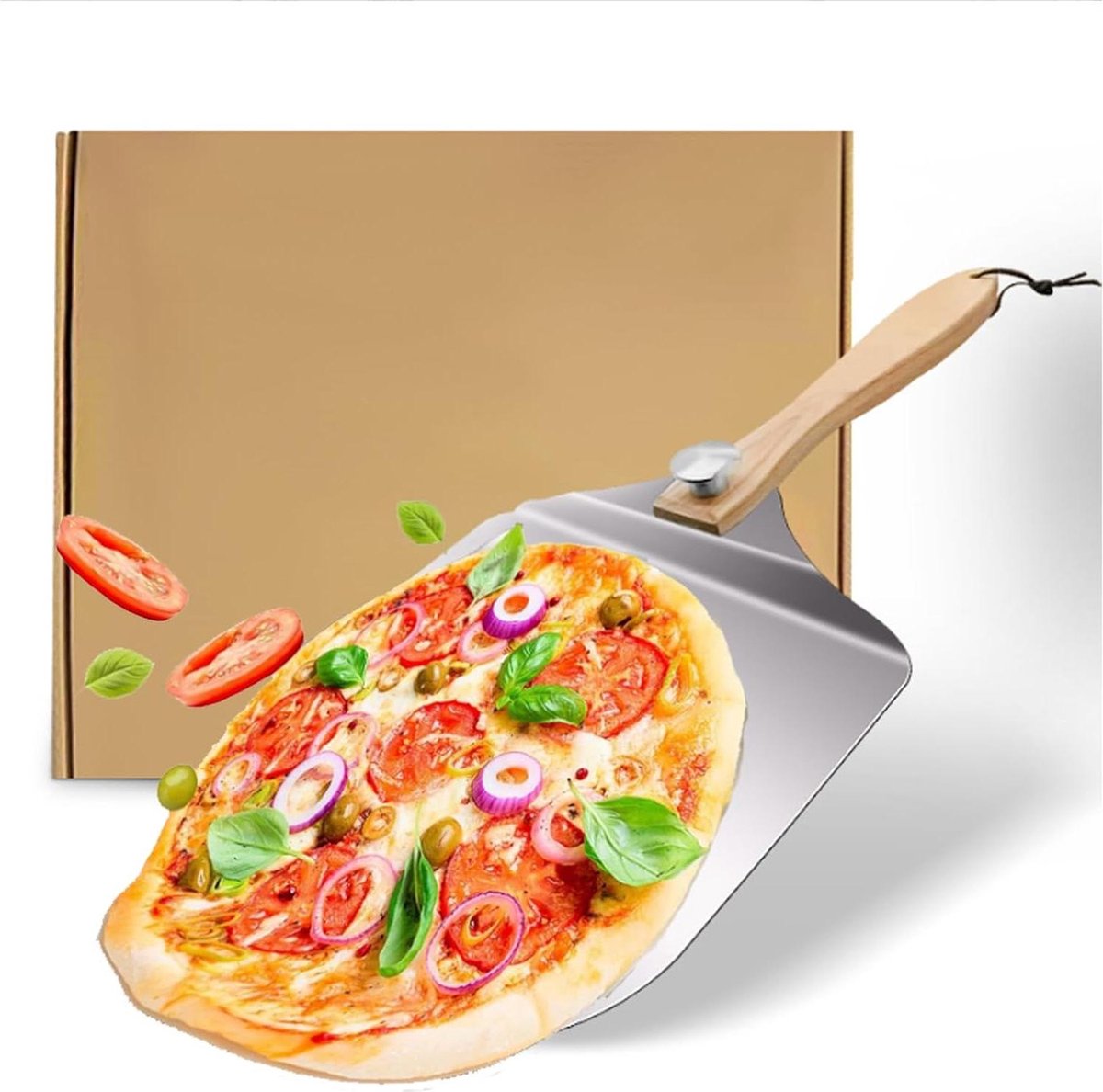 Grote pizzaschep roestvrij staal aluminium pizzaschep handgemaakte pizza flambée broodgreep houten handvat