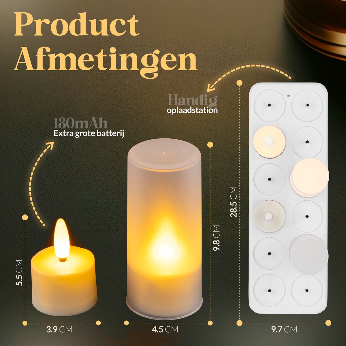 Aurae Oplaadbare Waxinelichtjes 12x - Theelichtjes Oplaadbaar - 60+ Branduren - Led Kaarsen met Afstandsbediening - Flikkerende Vlam - met Lader - Kerst Kaarsen — cadeau in Wonen & Interieur - foto 8