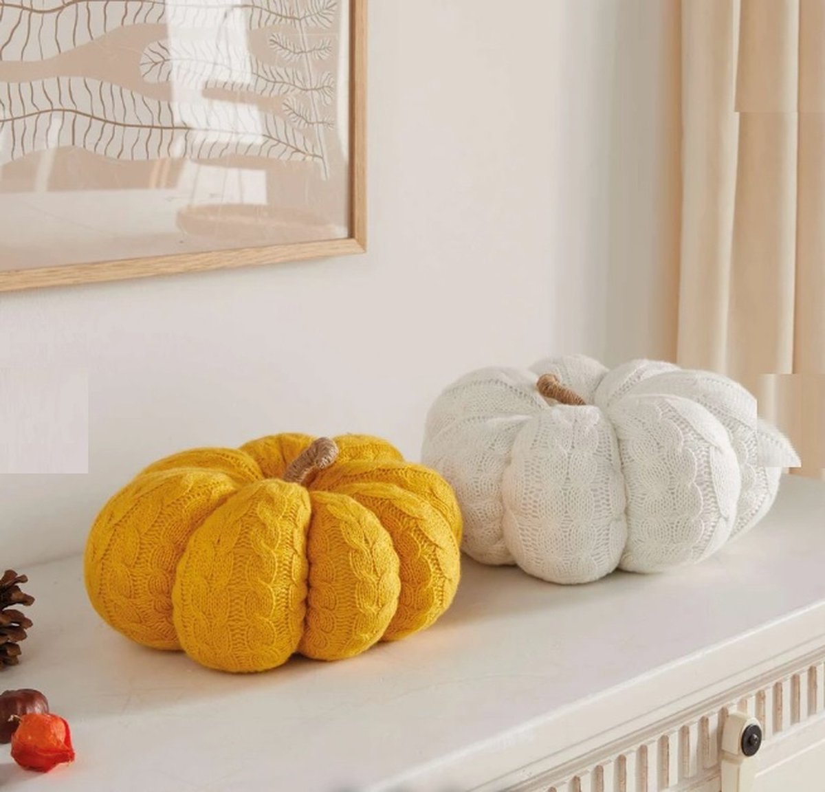 Dream-Living Gebreide decoratie pompoenen 24 en 26 cm 2 stuks