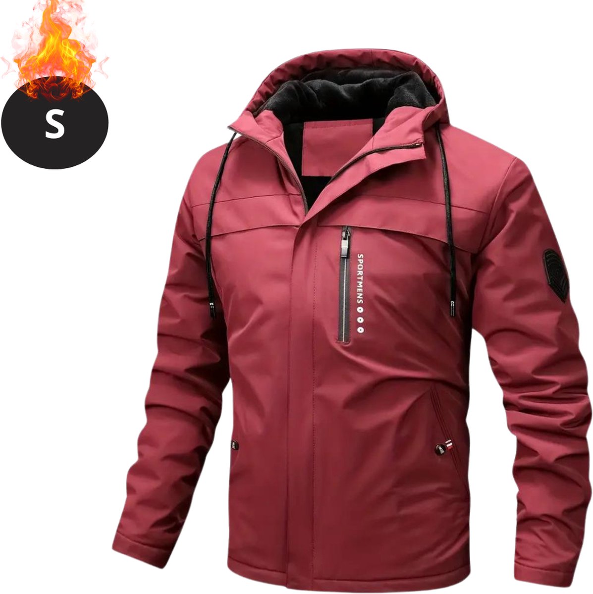 Livano Winterjas - Fleecejack Heren - Winter - Volwassen - Stijlvol - Met Capuchon - Rood - S