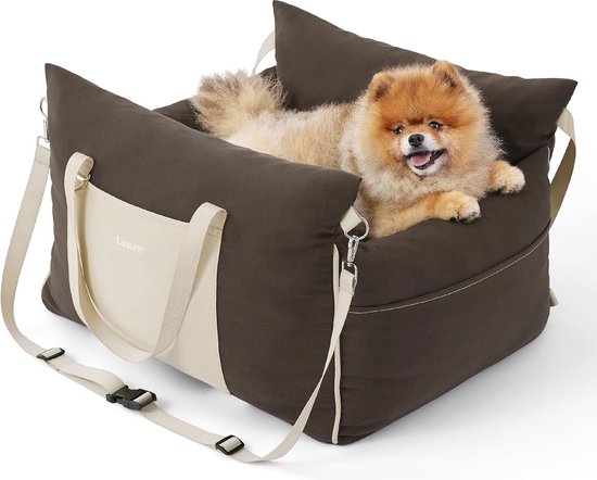Lesure Autostoel voor kleine honden, waterdichte hondenverhoger, autohondenzitje voor middelgrote honden met opbergzakken, clip-on riem voor huisdierreisbed, 54,5 x 49,5 x 38 cm, donkergrijs