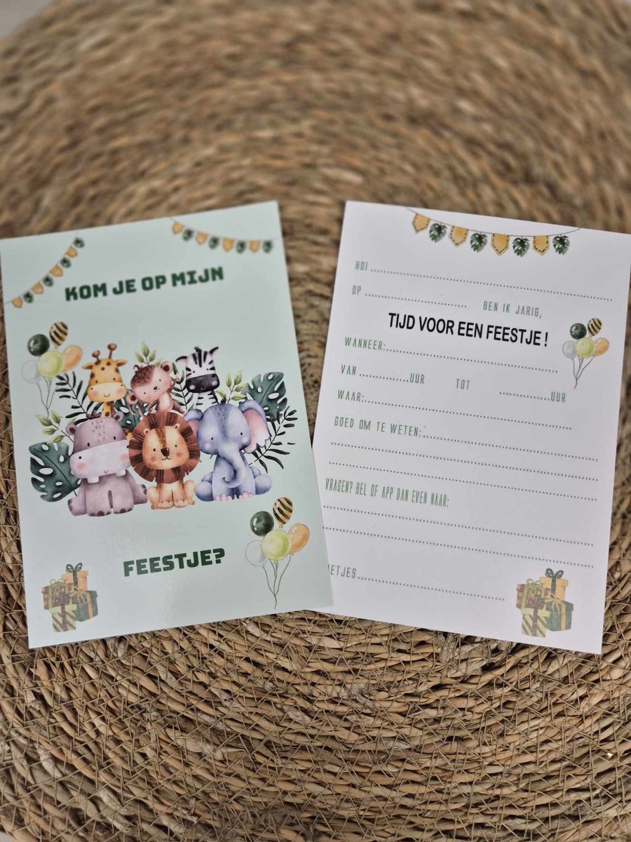 Uitnodiging kinderfeestje Jungle - 10 stuks - RONA DESIGN® - uitnodigingskaarten - verjaardag - uitnodiging feest - uitnodiging kinderfeestje Wild Jungle - uitnodiging kinderfeestje jongens - uitnodiging feestje - A6 formaat - jongens kaart