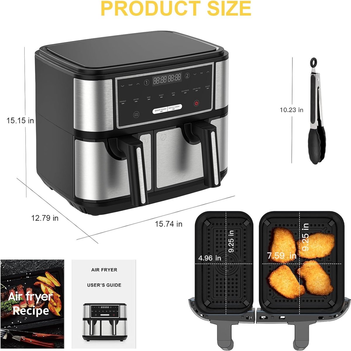 Afbeelding 2 van Equivera Dubbele Airfryer - Dubbele Mand - Dual Cook - Heteluchtfriteuse - Verschillende Programma's - Dual Zone - Mega