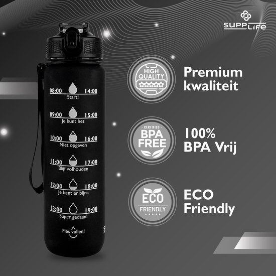 Bouteille D'eau Motivationnelle 1L Avec Mesure Du Temps - Gym, Sport, Bureau