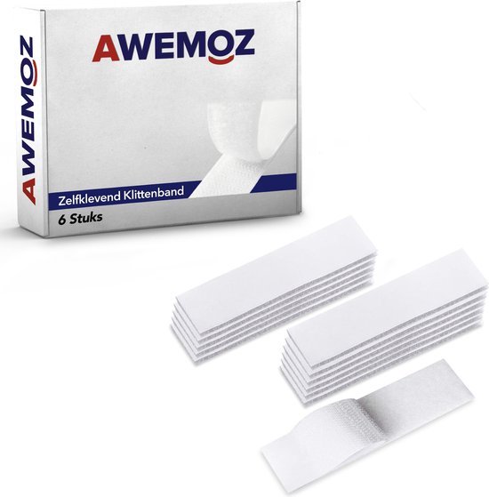 AWEMOZ Klittenband Zelfklevend 6 stuks - 10 cm Lang x 3 cm Breed - Witte Velcro - Klussen - Velcro Tape