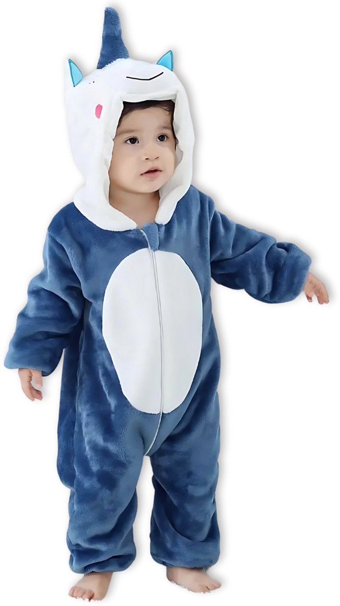 BoefieBoef Dieren Onesie Pyjama Kinderen 6m-2jr – Eenhoorn Blauw – Verkleedkleding met Luierrits – Carnaval Dierenpak - Kerst en Kraamcadeau - Zacht Flanel - Romper - Boxpak - Jongens - Meisjes — afbeelding 6