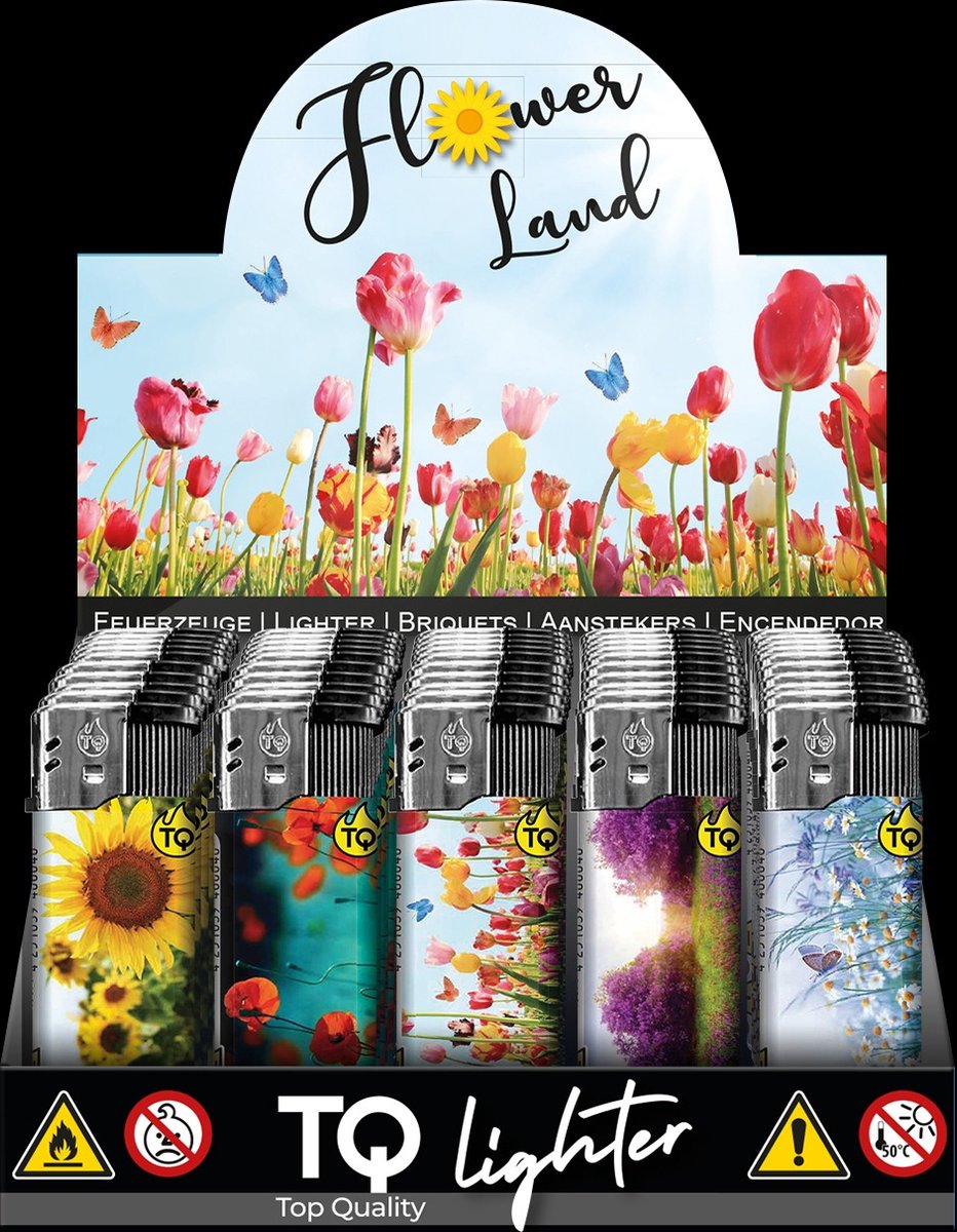 Goedkoopste Elektronische aansteker hervulbaar - Design Flower Land - Display 50 stuks - wegwerpaansteker - electronic lighter - klik aanstekers