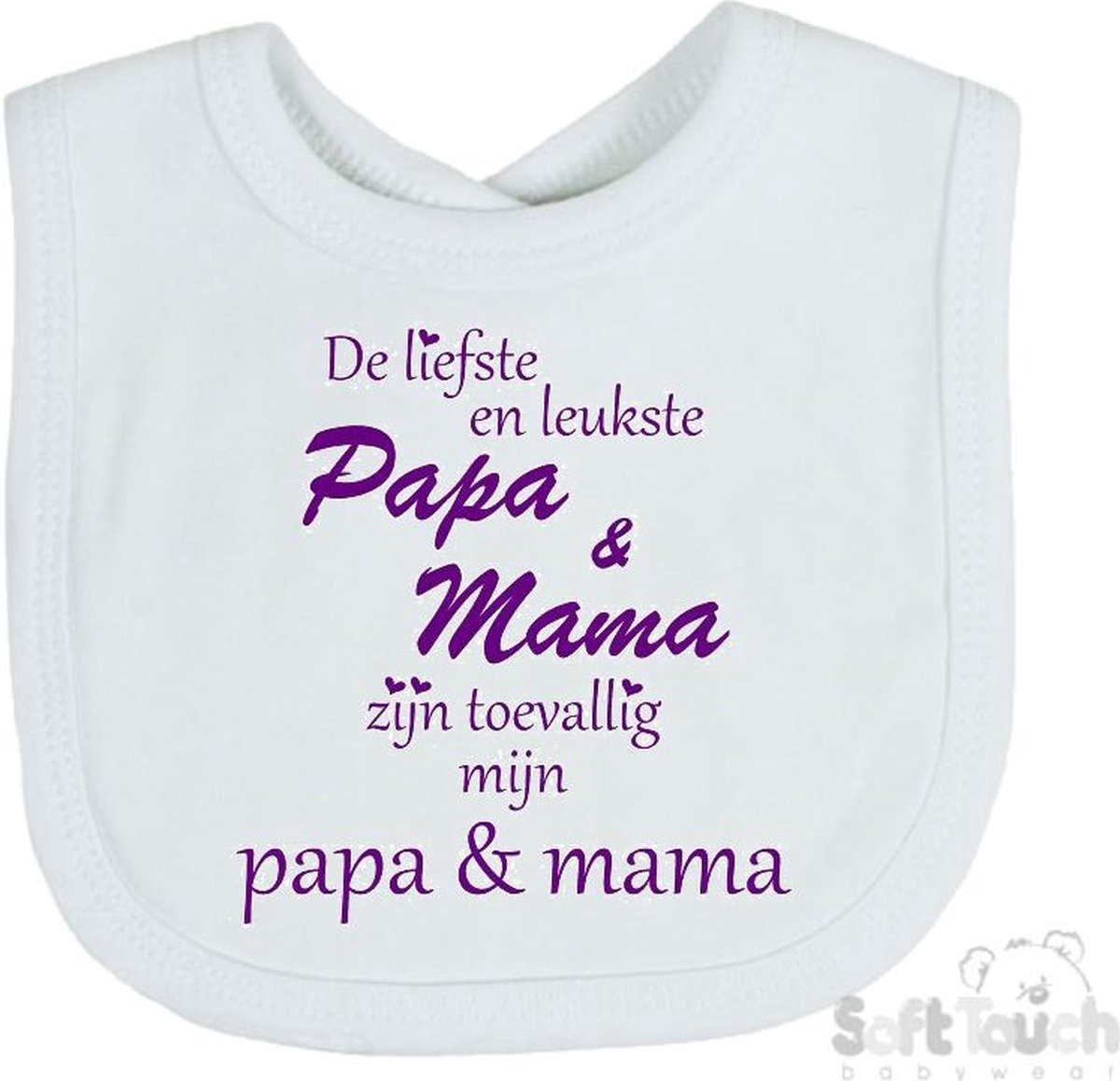 Goedkoopste Soft Touch Slabber Slabbetje Slab De liefste en leukste Papa & Mama zijn toevallig mijn Papa & Mama Unisex Katoen Wit/paars Maat 33x22 Cm