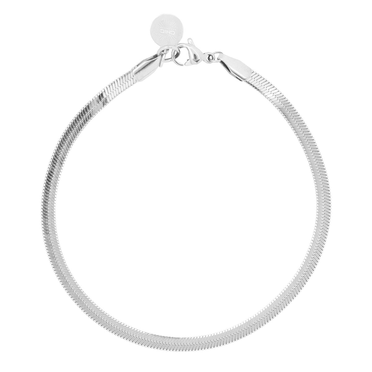Chic by Lirette - RVS Stalen Armband Platte Schakels - Slang Schakel - 18 cm - Zilver inc. Sieradenzakje