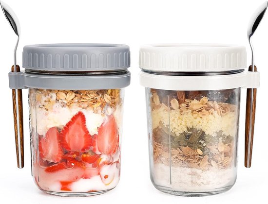 Otauoaea Overnight Oats Jars 470 ml glazen potten met luchtdicht deksel