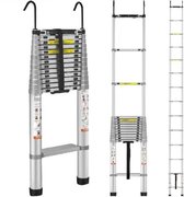 Bol.com Telescopische ladder - 4.57 meter (15 ft) - Aluminium Opvouwbare Ladder - Eénknop Terugtrekking - Draagvermogen 190KG - ... aanbieding