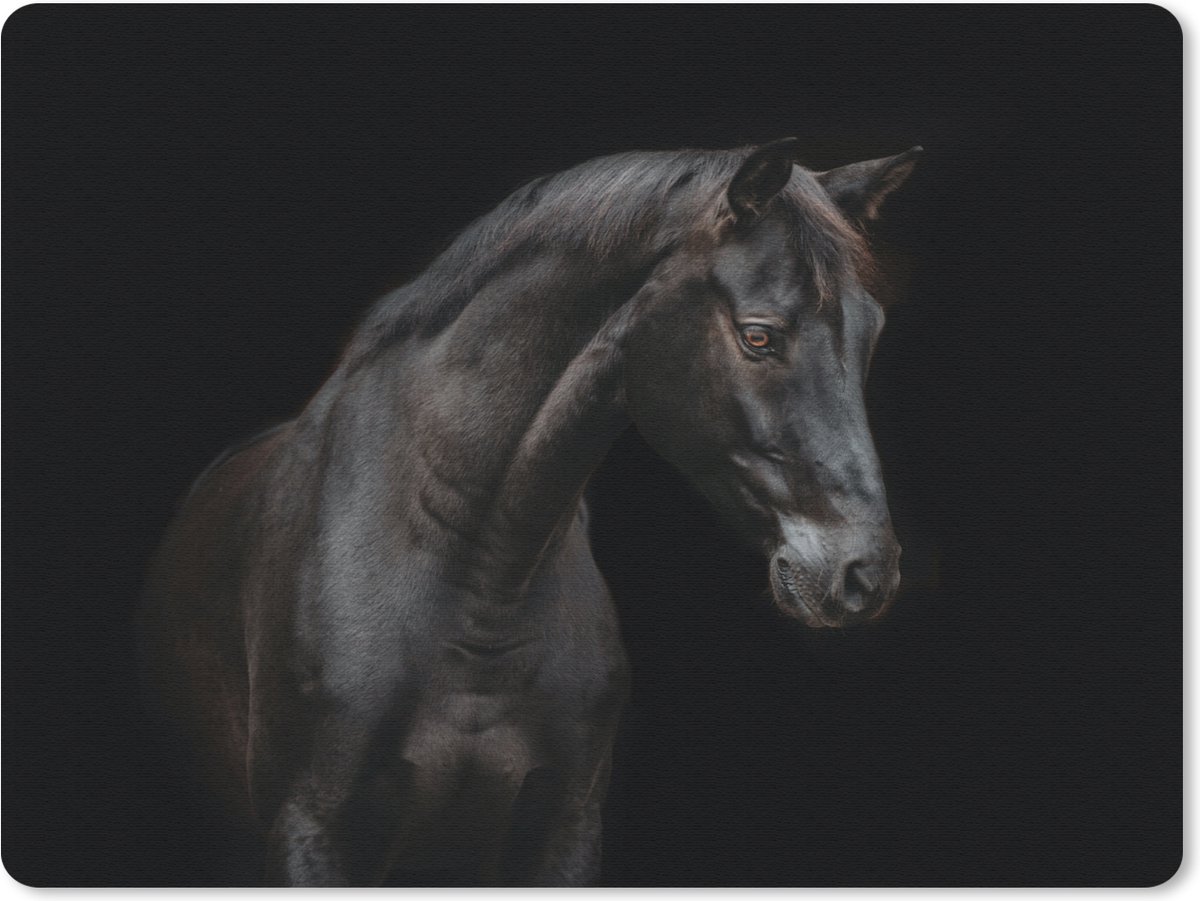 Muismat 23x19 cm - Mousepad Paard - Dieren - Zwart - Portret - Muismatten