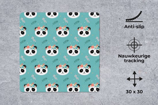 Muismat - Mousepad - Panda - Dieren - Bloemen - Design - 30x30 cm - Muismatten