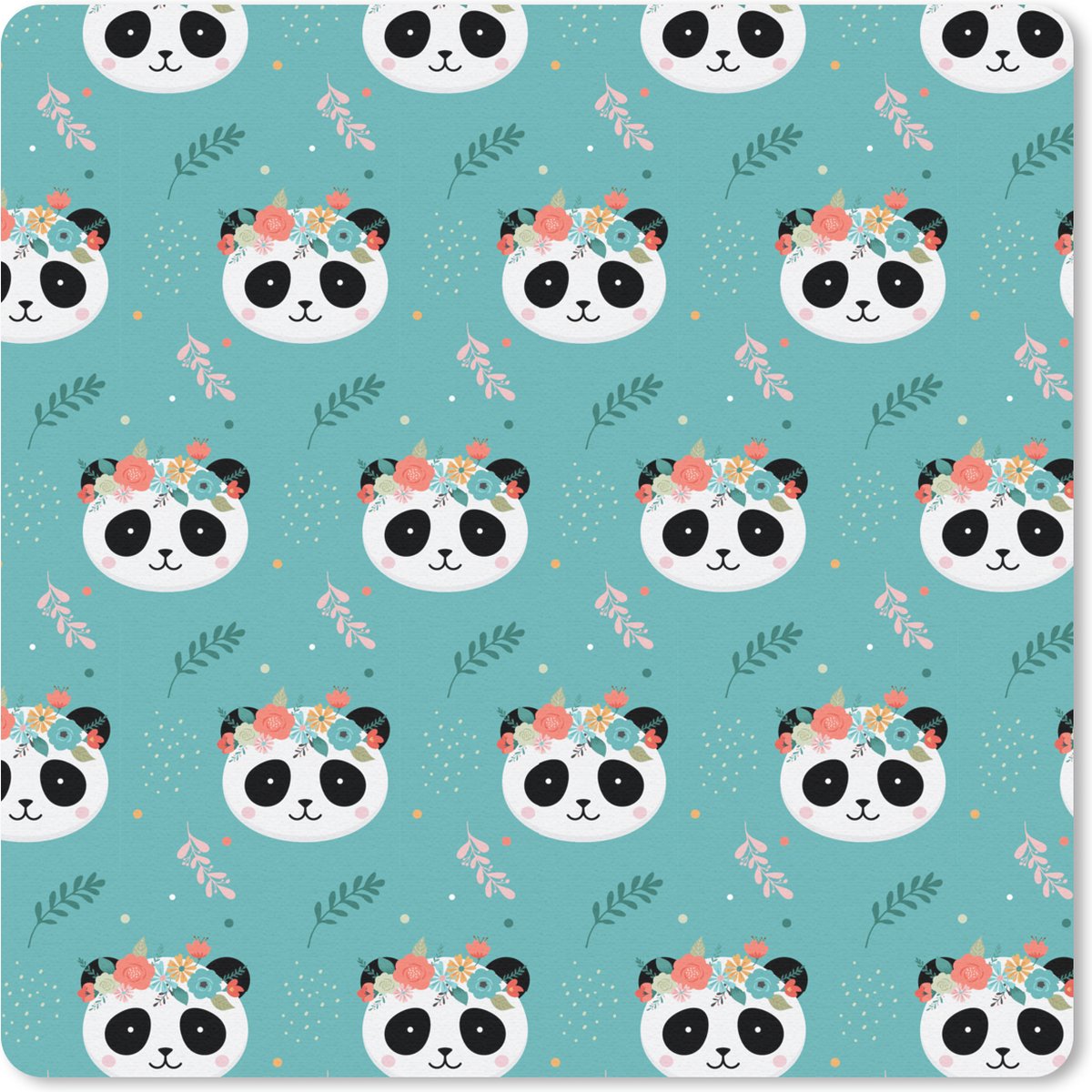 Muismat 30x30 cm - Mousepad Panda - Dieren - Bloemen - Design - Muismatten