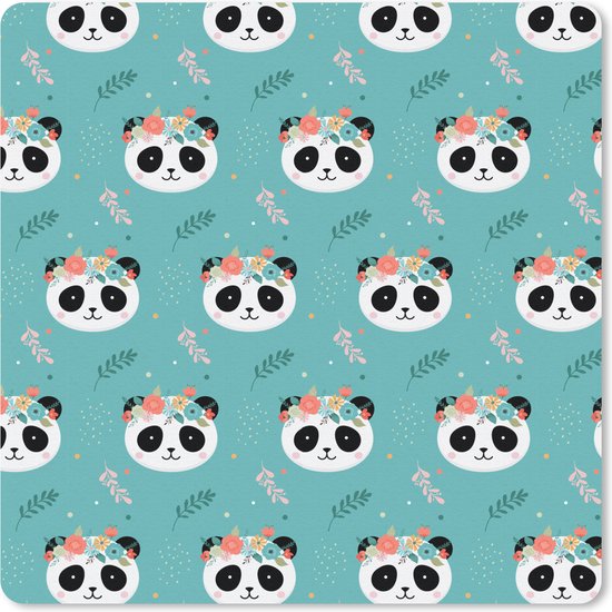 Muismat - Mousepad - Panda - Dieren - Bloemen - Design - 30x30 cm - Muismatten