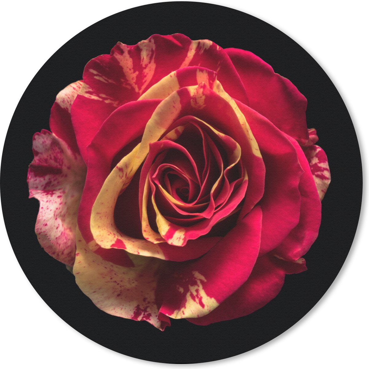 Muismat rond 40x40 cm - Mousepad Bloem - Roos - Rood - Zwart - Ronde muismatten