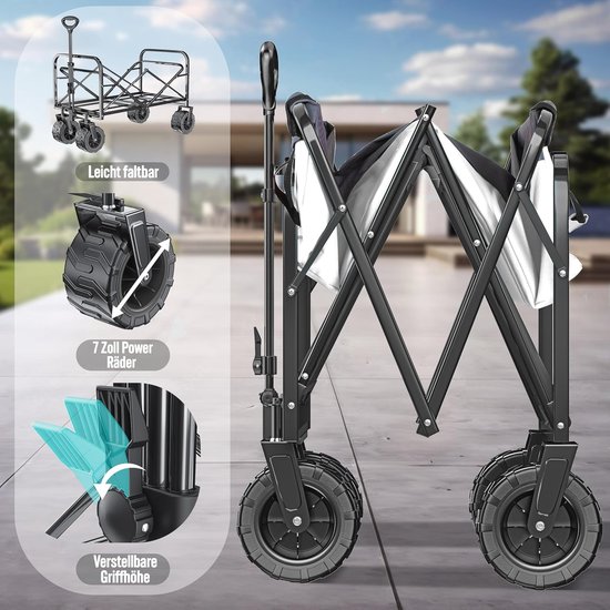 Opvouwbare Bolderkar met Brede Wielen - Transportkar voor Tuin & Vrije Tijd van Opvouwbare Bolderkar — afbeelding 3