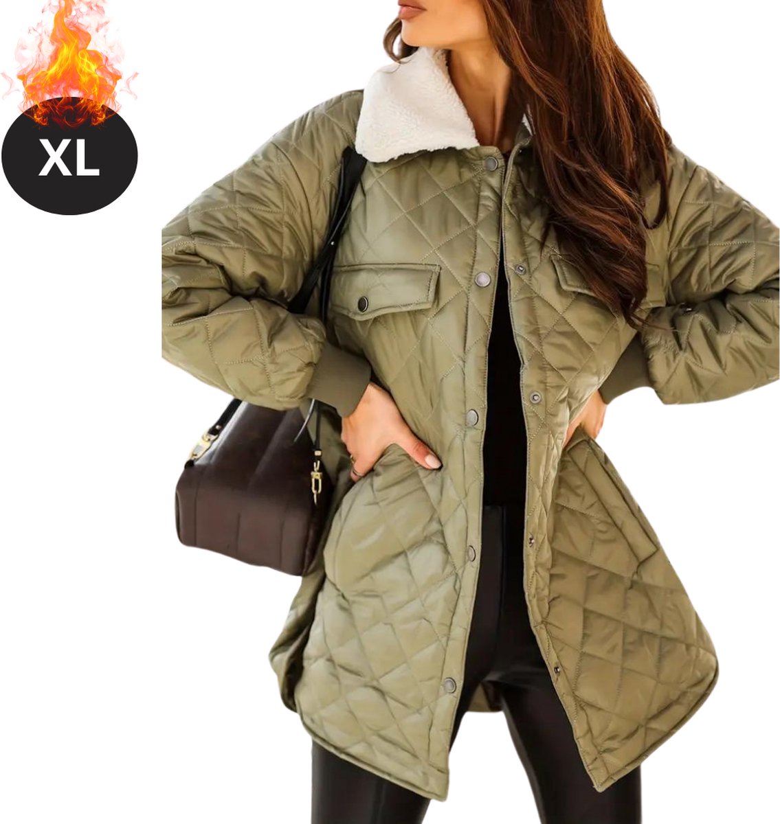 Livano Winterjas - Parka Dames Winterjas - Winter - Volwassen - Stijlvol - Lange Jas Dames - Mantel Vrouwen - Groen - Maat XL
