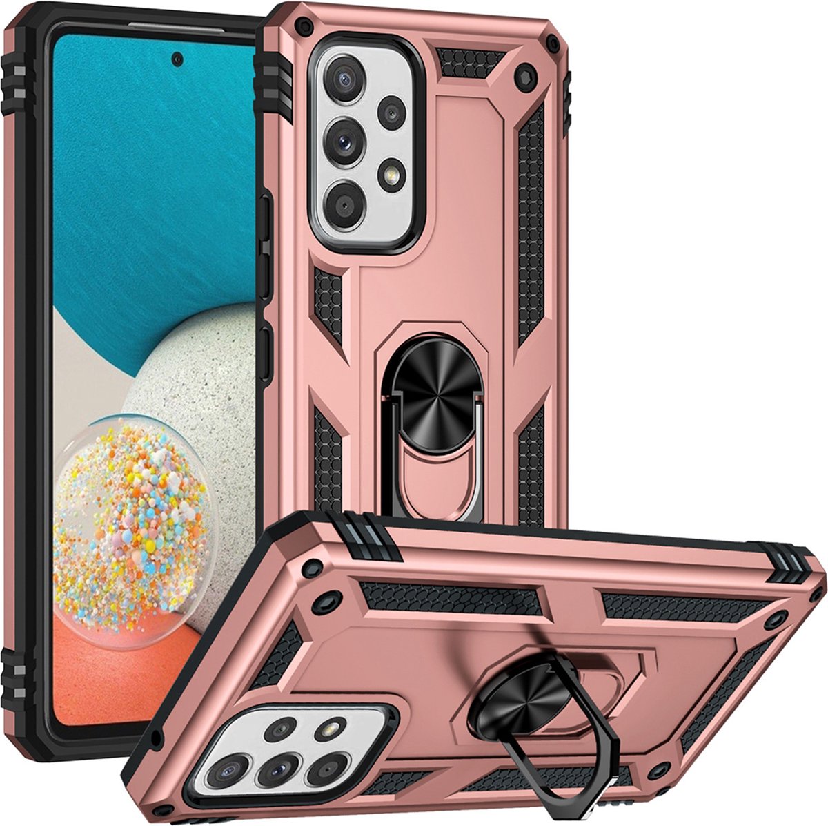 MobyDefend Hoesje - Geschikt voor Samsung Galaxy A53 - Pantsercase Met Draaibare Ring - Rosé