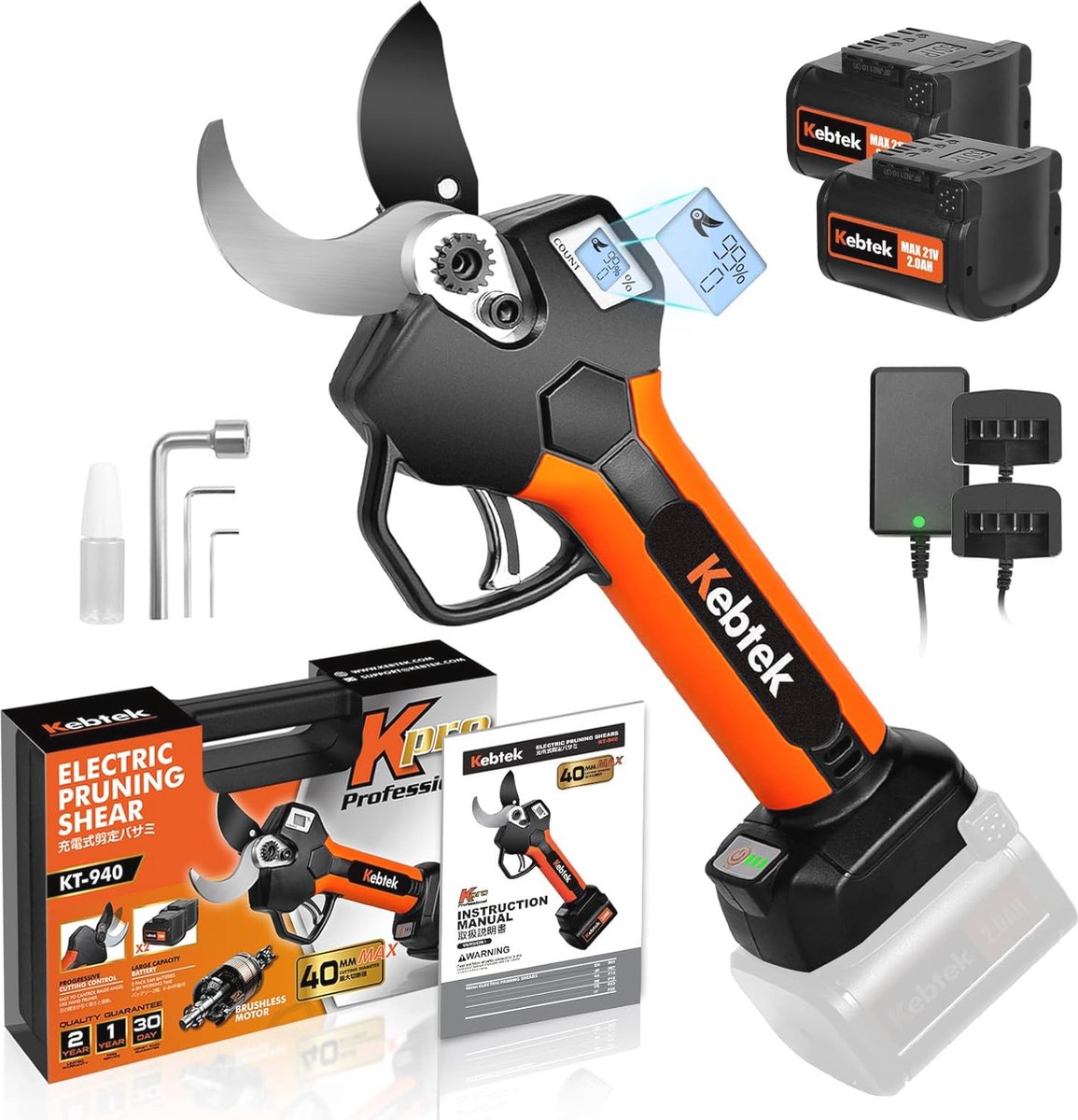 Professionele Elektrische Snoeischaar met Accu - Draadloze Takkenschaar met 40 mm Snijdiepte en 18 V Borstelloze Motor