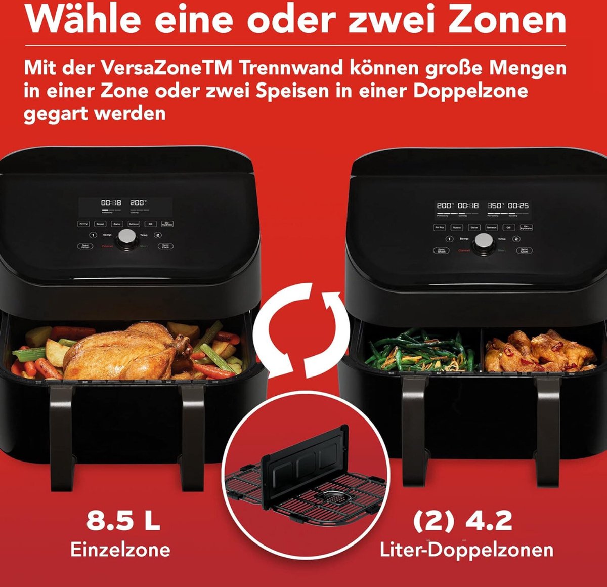 Afbeelding 3 van Equivera Dubbele Airfryer - Dubbele Mand - Dual Cook - Heteluchtfriteuse - Verschillende Programma's - Dual Zone - Mega