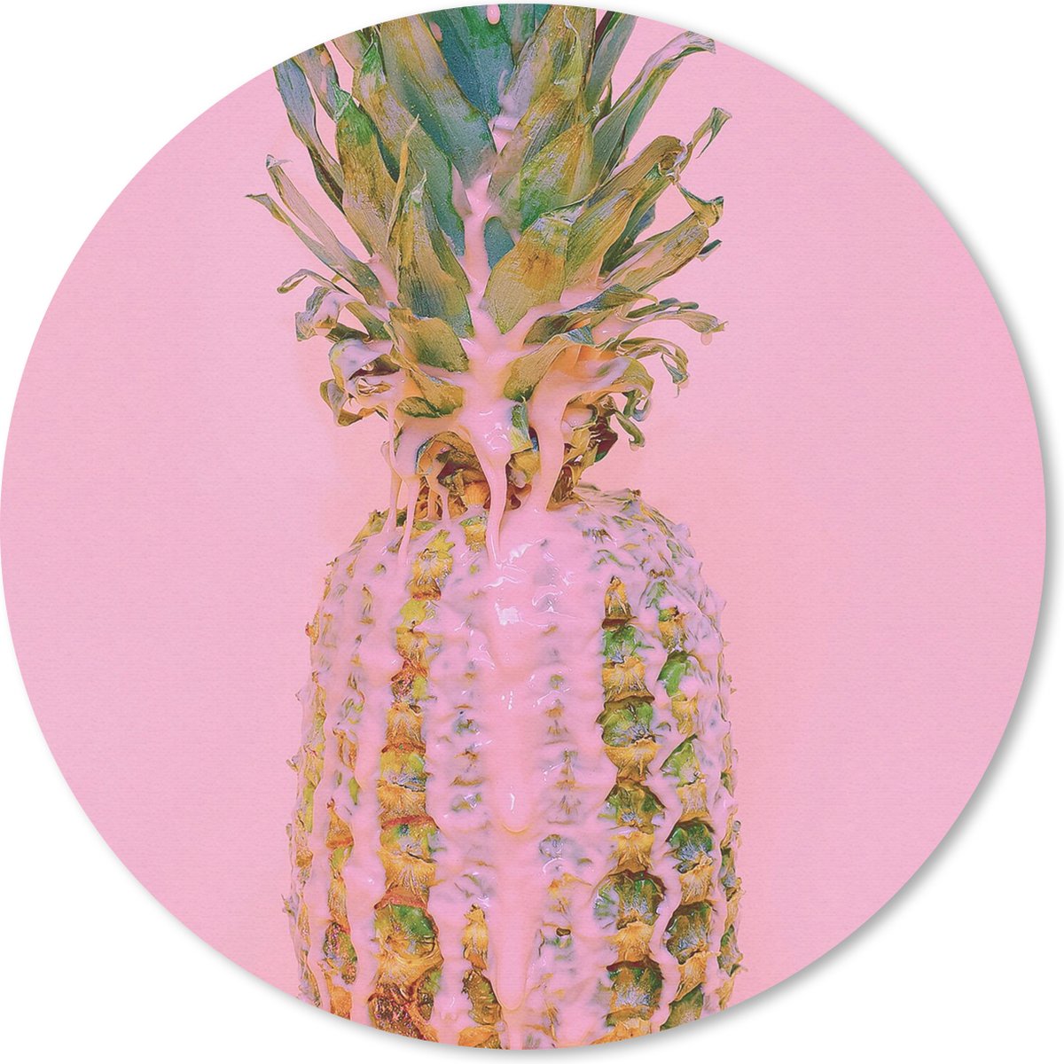Muismat rond 20x20 cm - Mousepad Verf - Ananas - Roze - Zomer - Ronde muismatten