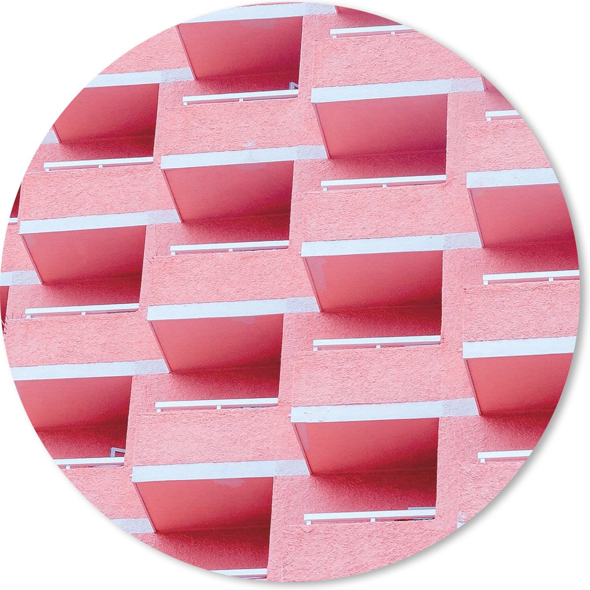 Muismat rond 40x40 cm - Mousepad Roze - Balkon - Zomer - Architectuur - Ronde muismatten