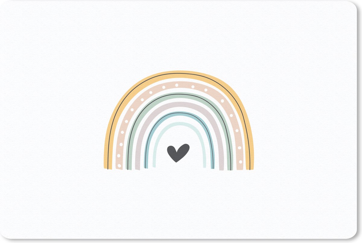 Muismat 27x18 cm - Mousepad Regenboog - Hartje - Stippen - Pastel - Kinderen - Muismatten