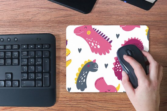 Muismat 23x19 cm - Mousepad Dino - Patronen - Kind - Roze - Meisjes - Muismatten