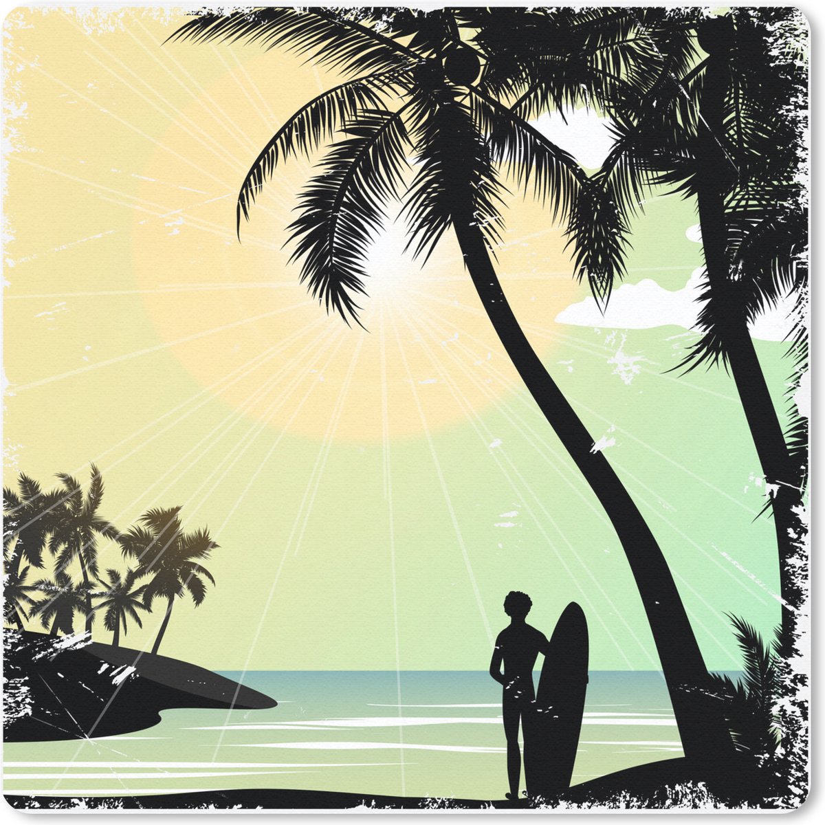 Muismat 20x20 cm - Mousepad Strand - Zon - Palmboom - Surfen - Muismatten