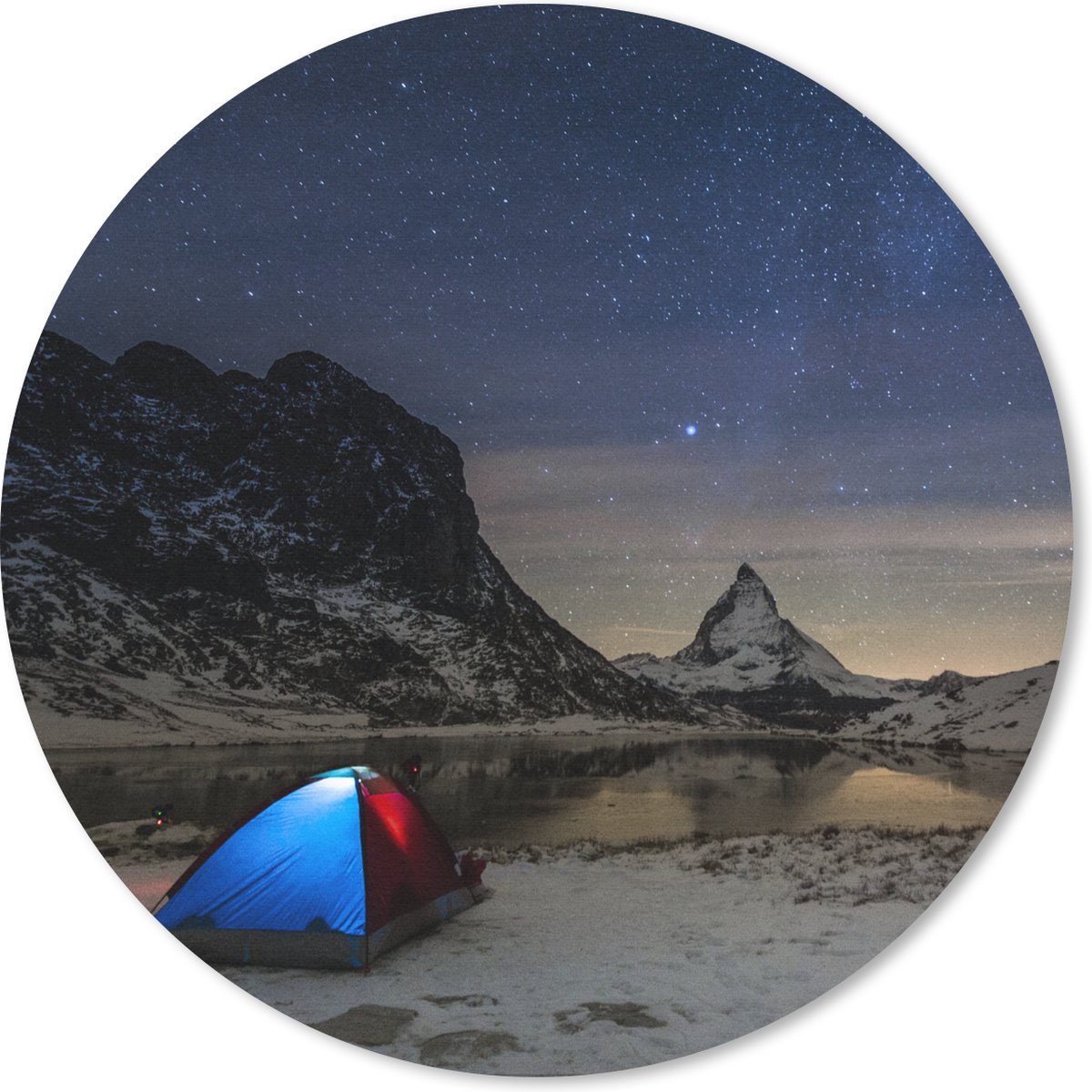 Muismat rond 40x40 cm - Mousepad Alpen - Sterrenhemel - Tent - Ronde muismatten