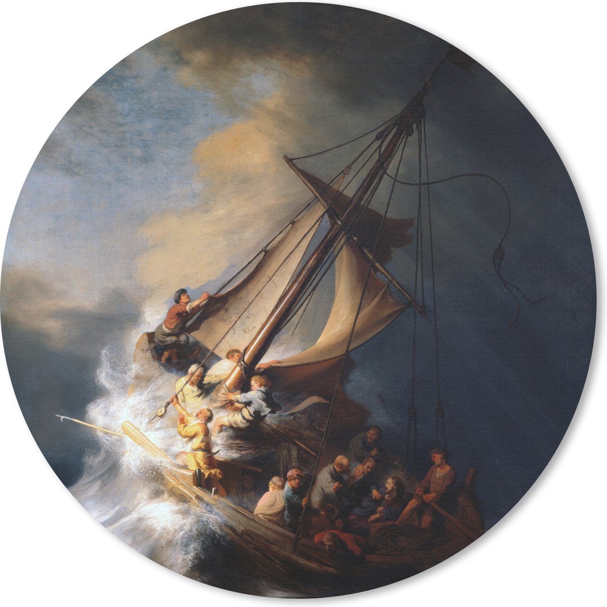 Muismat rond 40x40 cm - Mousepad De storm op het meer van Galilea - Rembrandt van Rijn - Ronde muismatten