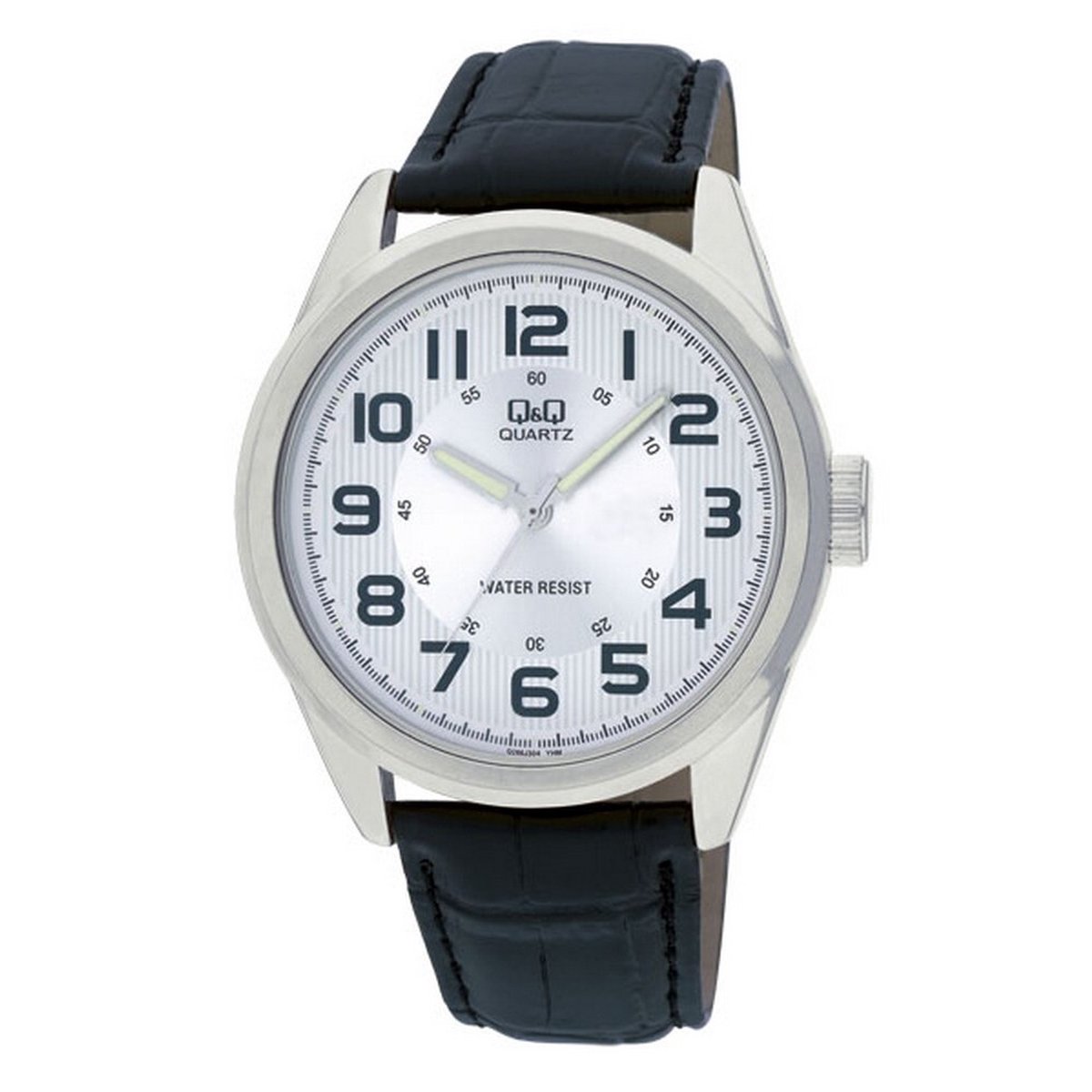 QQ Q266J304Y - Horloge - Heren - Mannen - Leren band - Rond - Metaal - Waterdicht 3 ATM - Zwart - Zilverkleurig - WIt