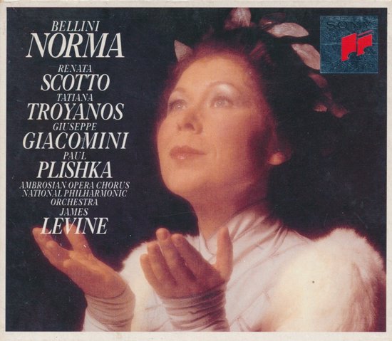 Bellini Norma met Renata Scotto, Tatiana Troyanos, Giuseppe Giacomini en Paul Plishka. James Levine dirigeert het Ambrosian Opera Chorus en National Philharmonic Orchestra.