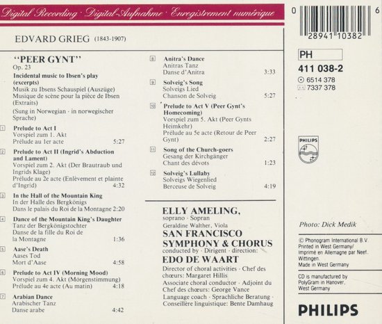 CD-hoes met gedetailleerde tracklist en artwork. Philips logo prominent.