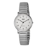 Q&Q QA21J224Y - Horloge - Analoog - Dames - Vrouwen - Rekbare Dubbele stalen band - Rond - Metaal - Cijfers - Zilverkleurig - Wit