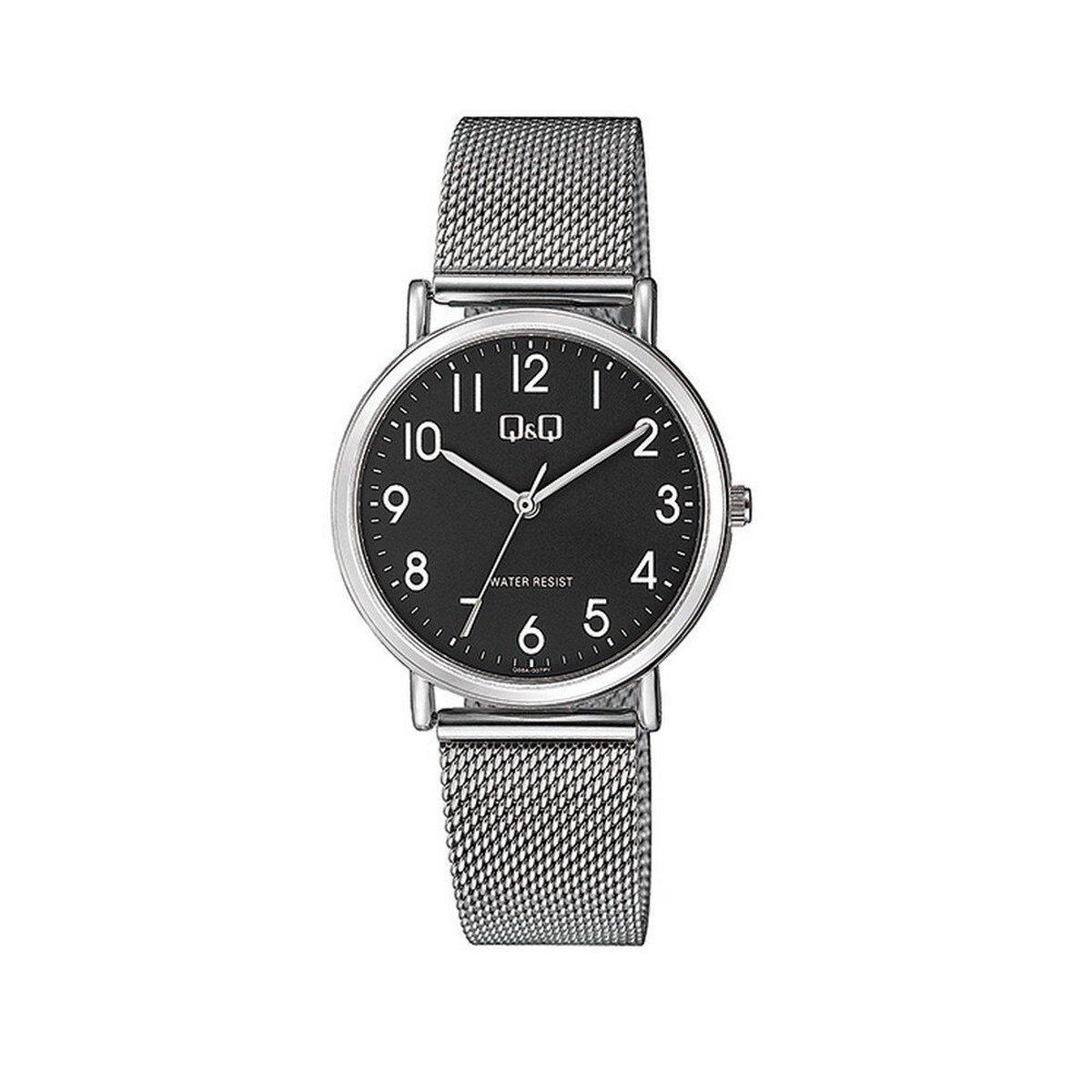 QQ Q05A-007PY - Horloge - Analoog - Vrouwen - Dames - Milanese-Mesh stalen band - Rond - Metaal - Cijfers - Zilverkleurig - Zwart - 3 ATM