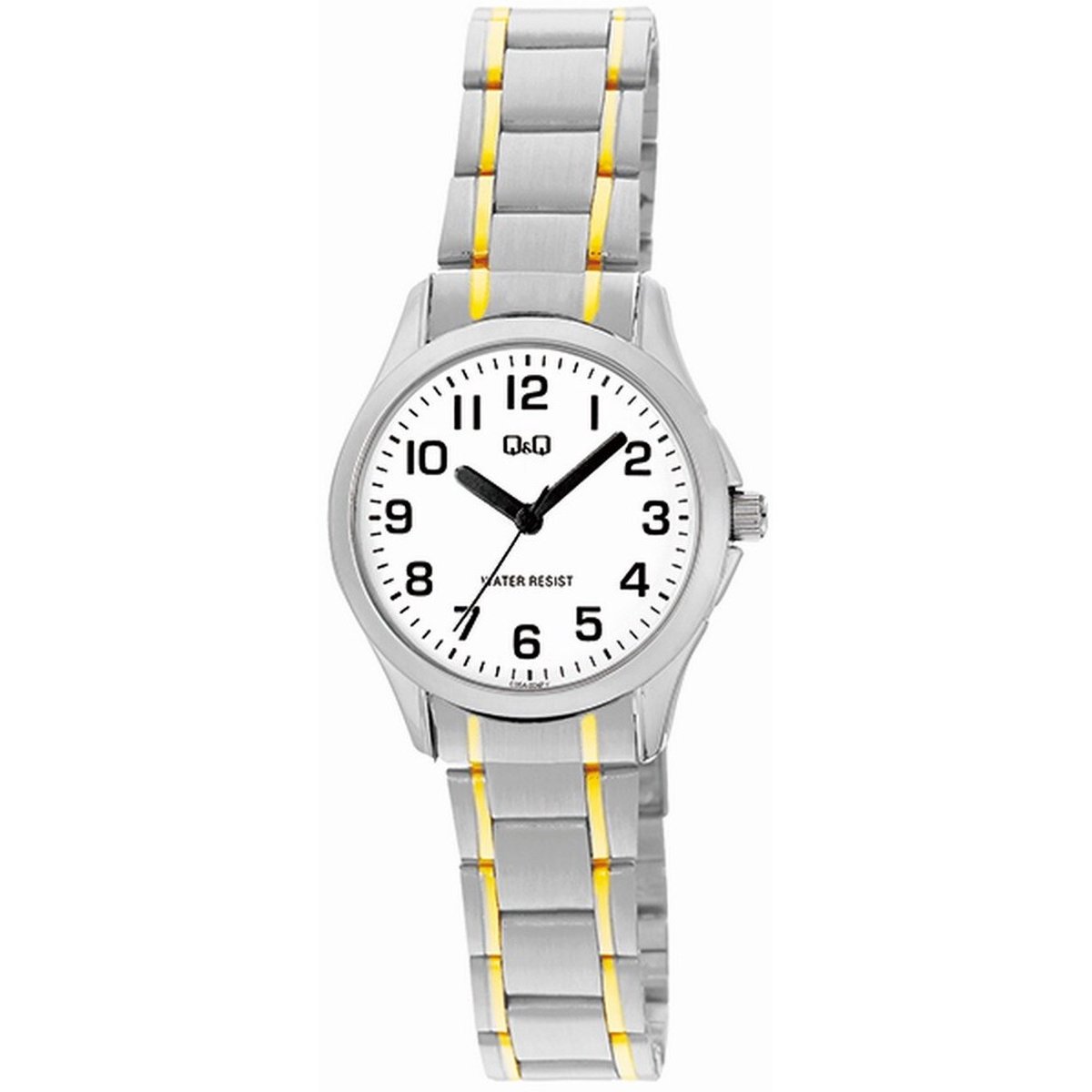 QQ C05A-004PY - Horloge - Analoog - Vrouwen - Dames - Stalen band - Rond - Metaal - Cijfers - Zilverkleurig - Goudkleurig - Wit