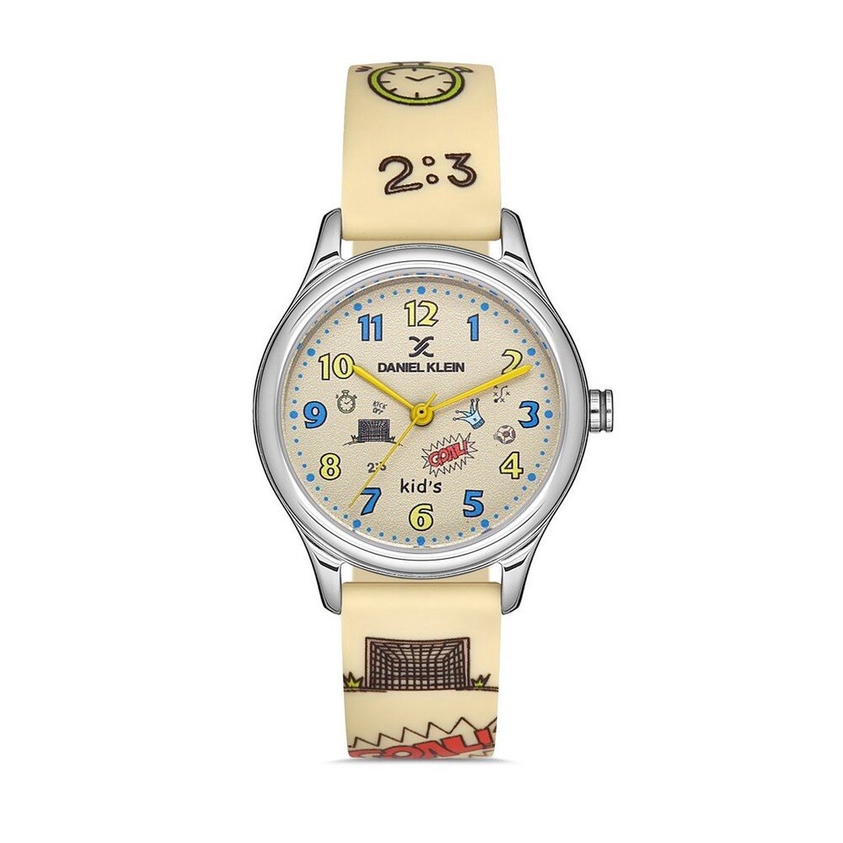 Daniel Klein DK.1.13182-2 - Horloge - Analoog - kind - Jongen - siliconen band - Rond - Crème - Blauw - Geel - Multikleur - Zilverkleurig