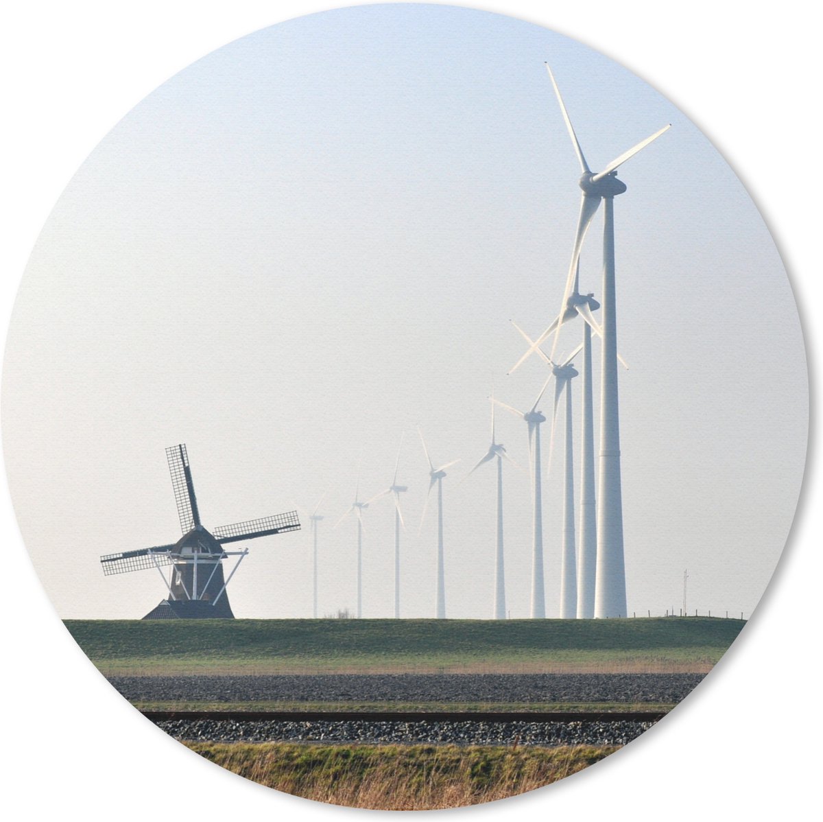 Muismat rond 30x30 cm - Mousepad Windmolens in Eemshaven - Ronde muismatten