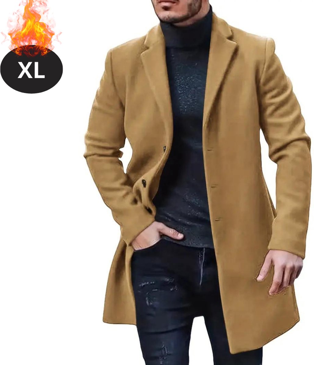 Livano Winterjas Trenchcoat Heren Winter Herfstjas Volwassen Stijlvol Knopen Aarde Geel