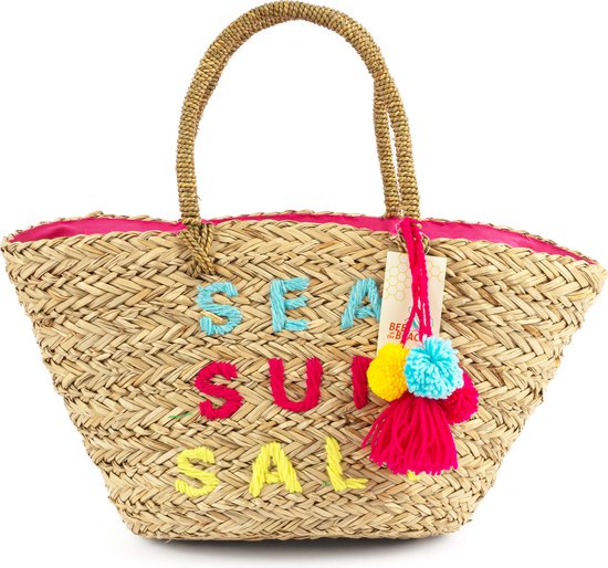 Strandtas met Rits - Shopper Boodschappentas Handgemaakt van Gevlochten Riet - Zeegras - SEA SUN SALT