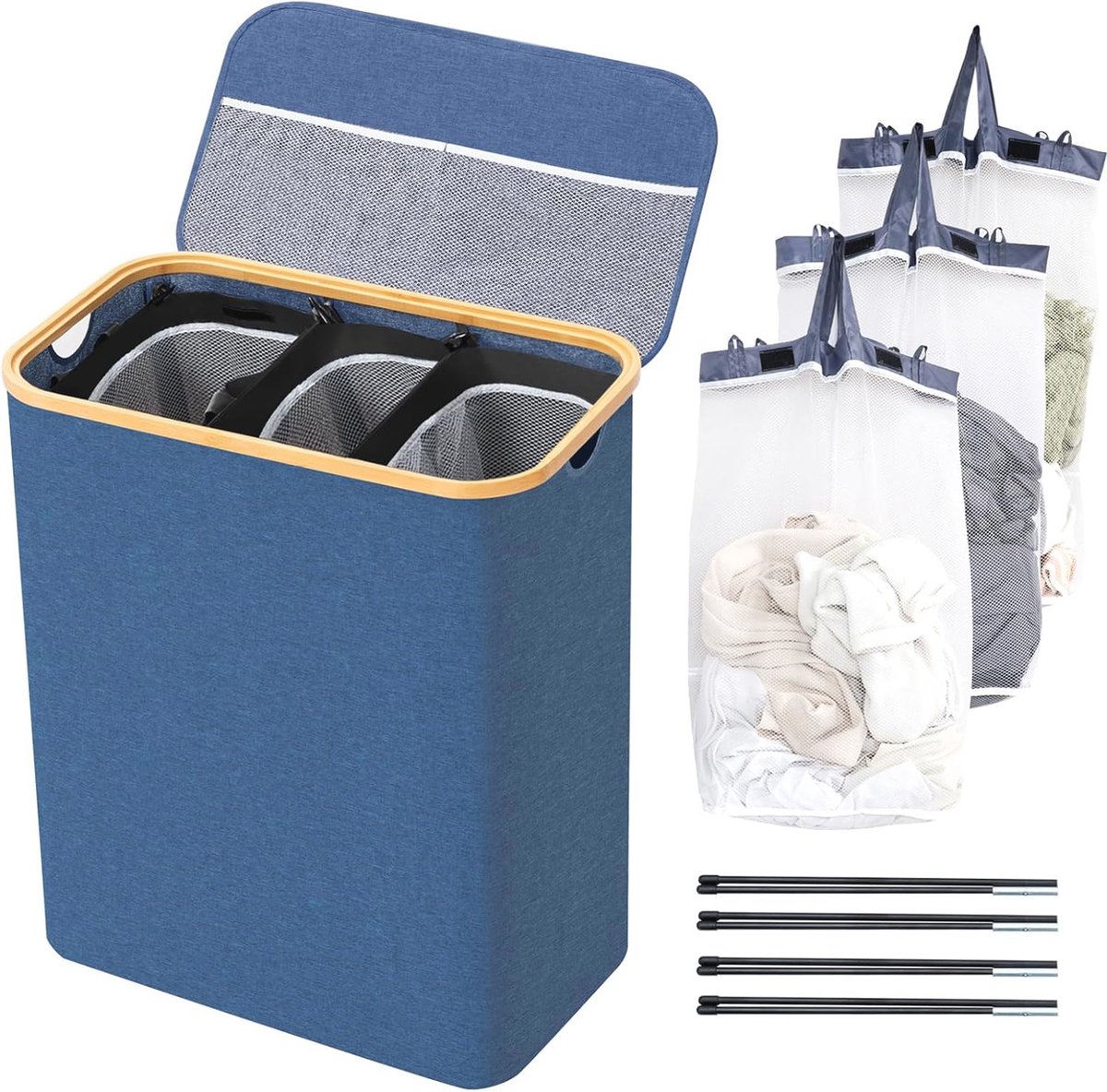 Opvouwbare wasmand met 2 secties voor vuile kleding - Zwart/Beige